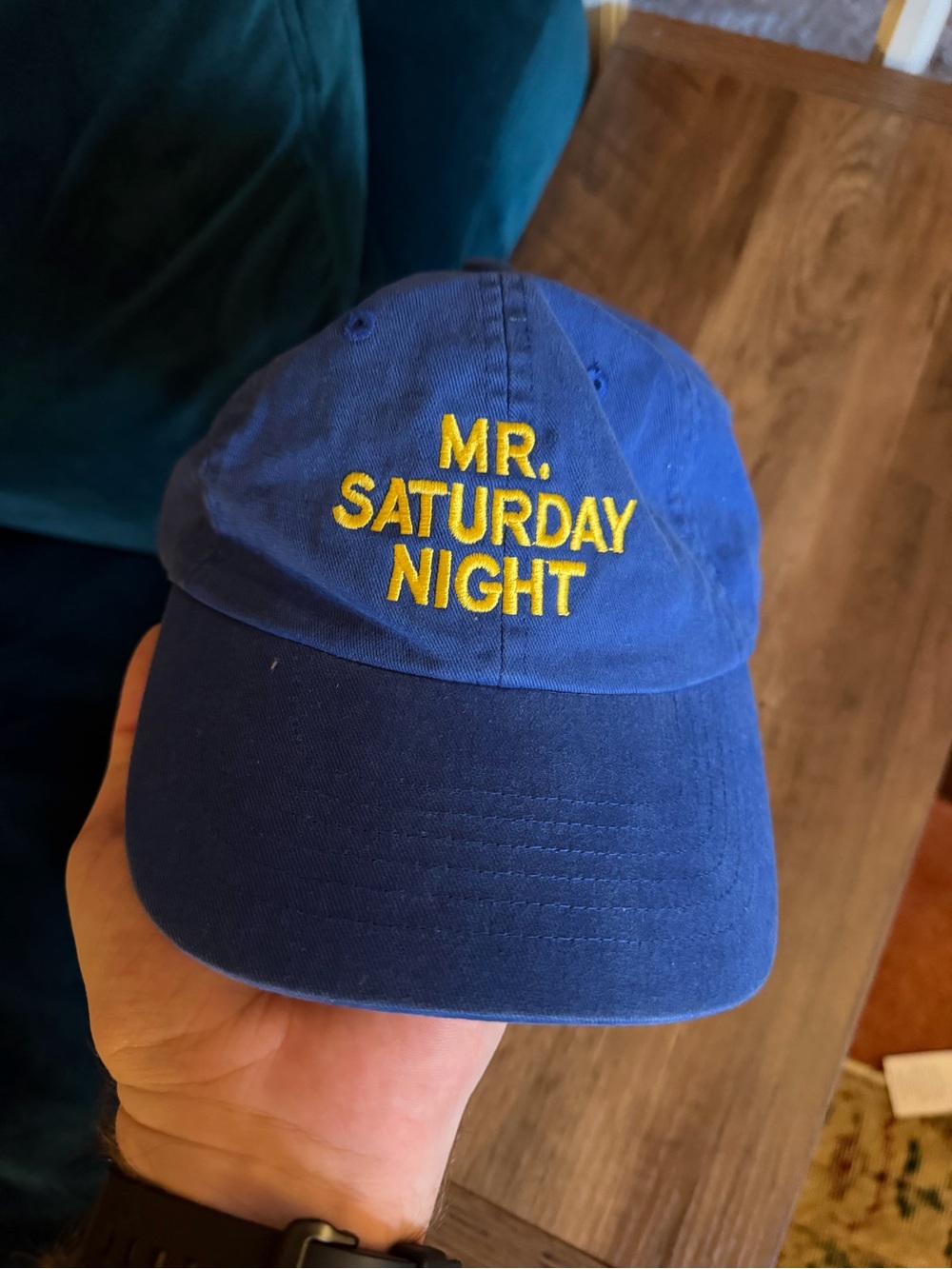 Mr. Saturday Night Blue Baseball Cap with Yellow Embroidery
